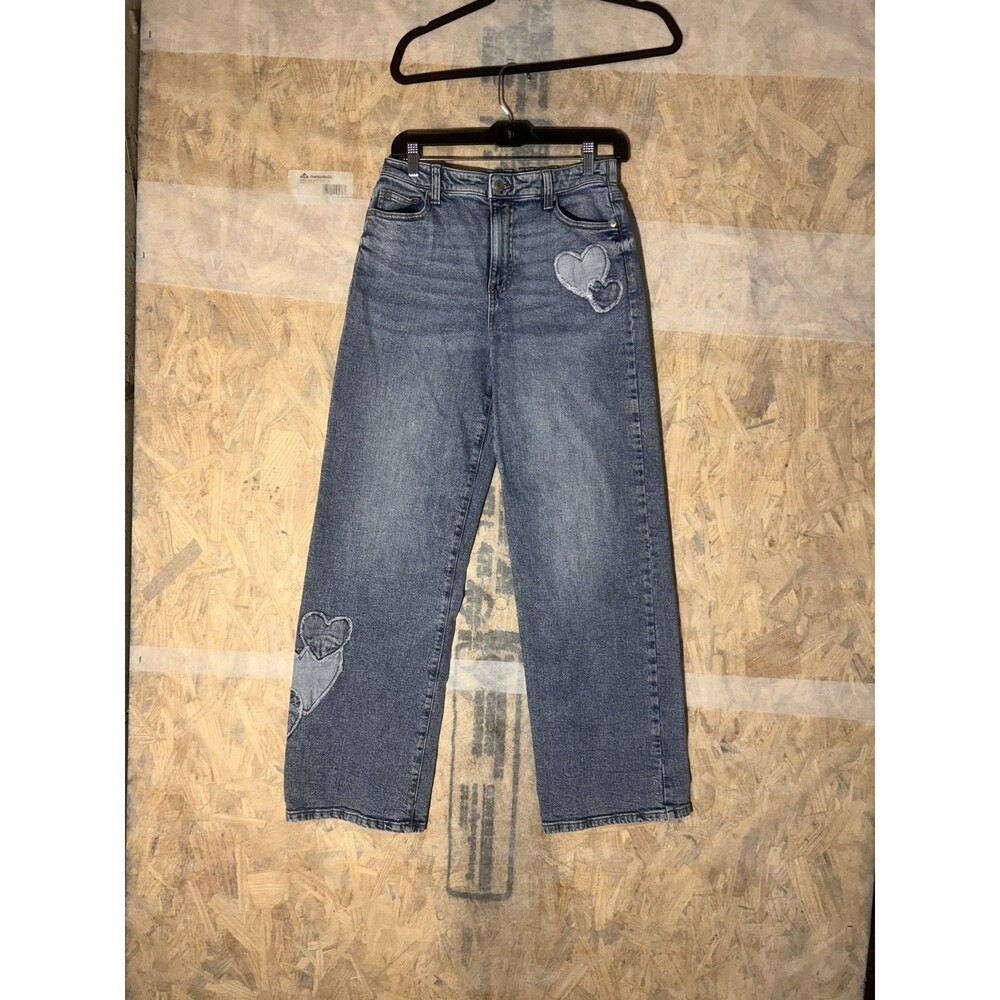 No Boundaries Heart Embroidery Design Size 28-32x30 Compression Waist Blue Denim